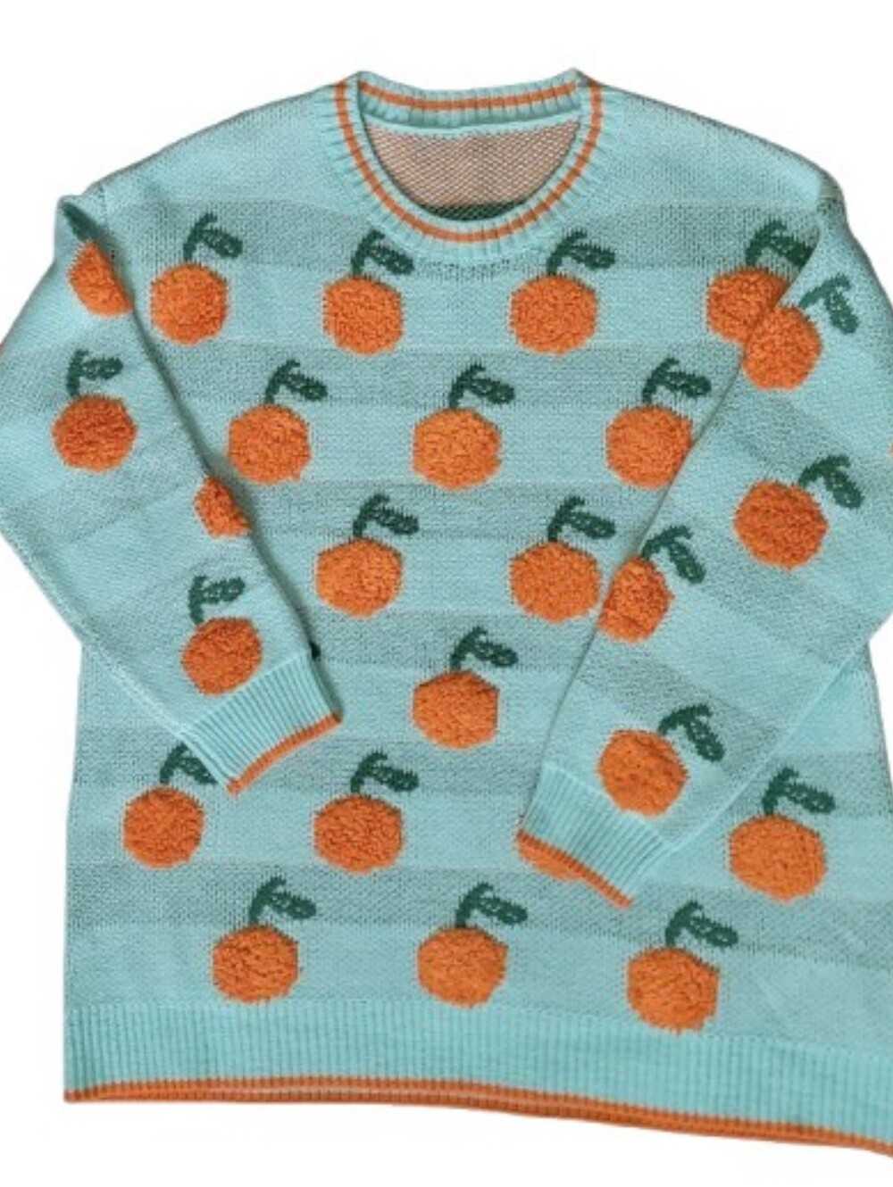 Bloomchic Sweater, Light Blue With Citrus Design, Acrylic, Contrast Egde, 14-16 - Picture 2 of 7